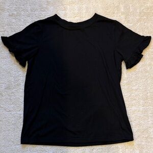 Women’s Black Short Sleeve Ruffle Tee